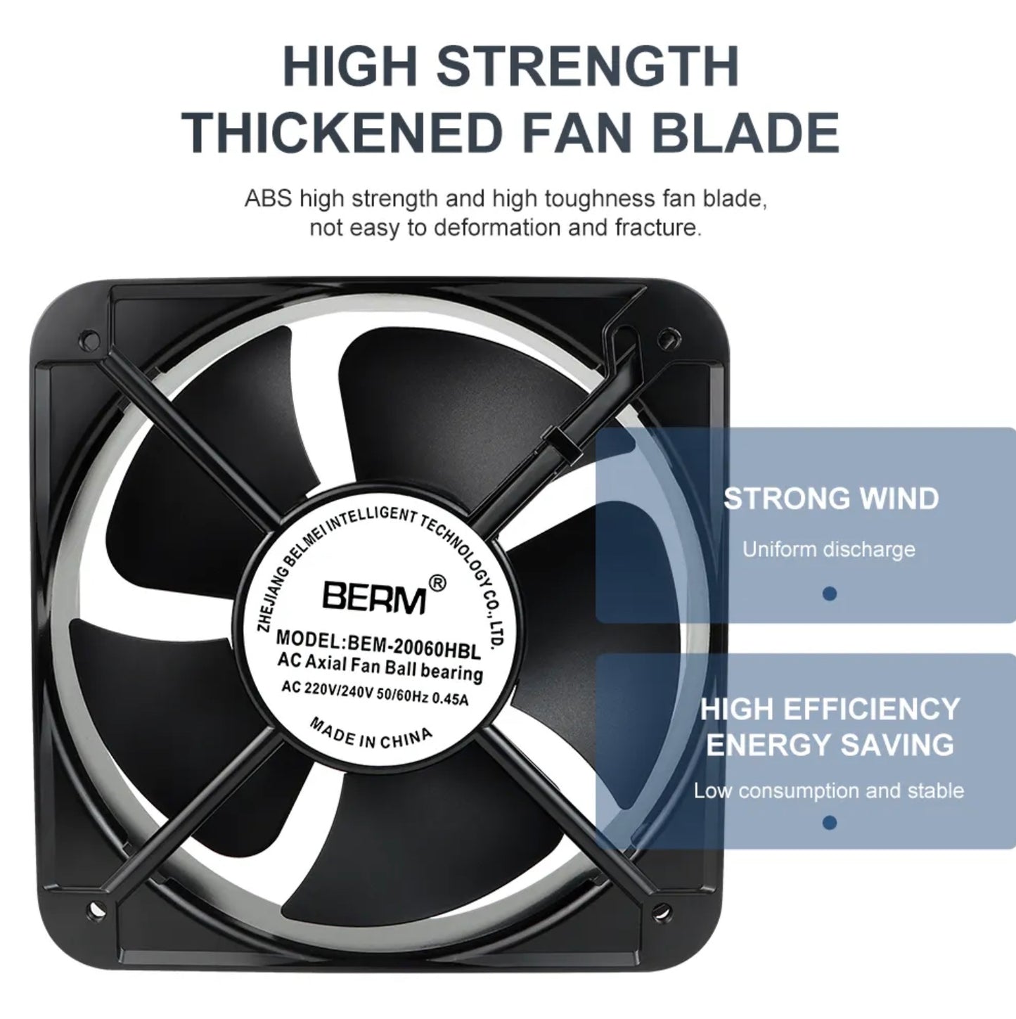 Ventilador axial pequeño de 220 V, 200 mm x 200 mm, con rodamiento de bolas, para refrigeración de armarios industriales