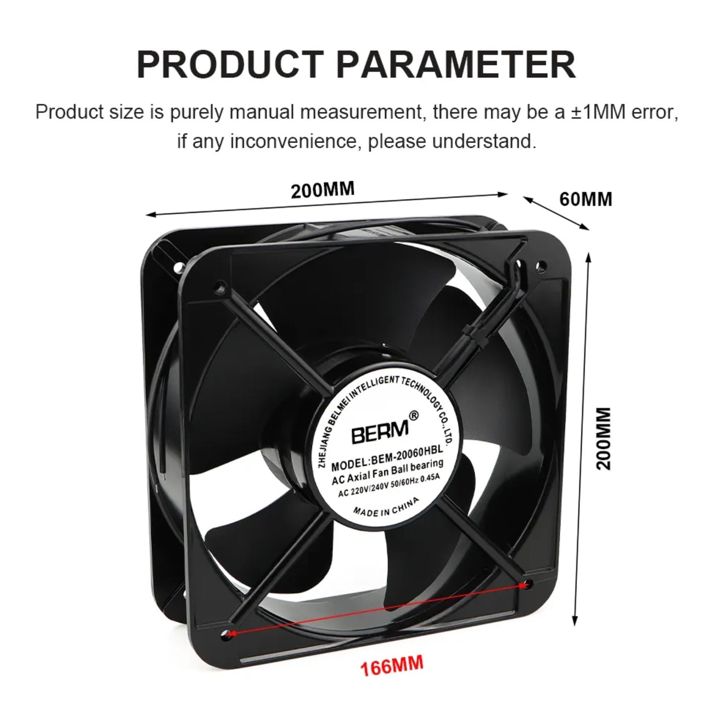 Ventilador axial pequeño de 220 V, 200 mm x 200 mm, con rodamiento de bolas, para refrigeración de armarios industriales