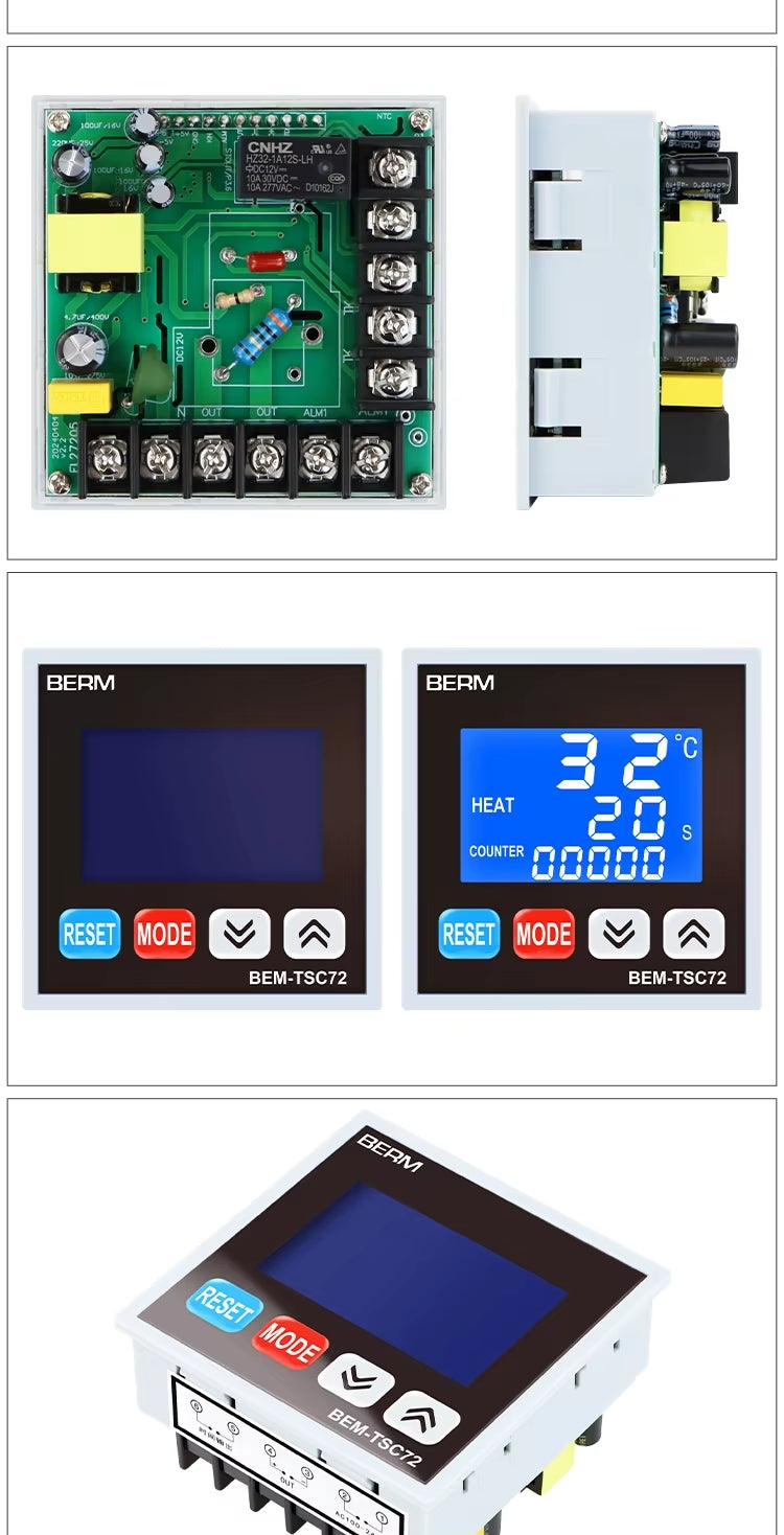 Controlador de Temperatura LCD Multifunción BEM-TSC72 + Temporizador + Contador