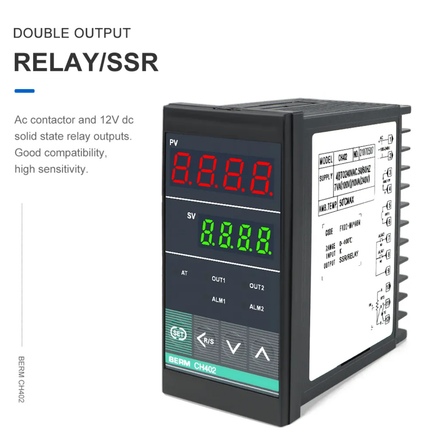 Controlador de temperatura BERM-CH402 48x96MM Controlador de indicador de temperatura digital para relé de salida mecánica o SSR