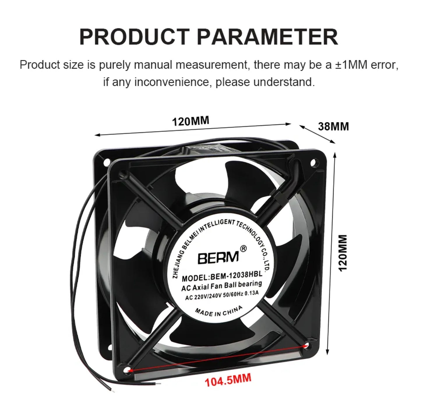 Ventilador axial pequeño de 220 V, 120 mm x 120 mm, con rodamiento de bolas, para refrigeración de armarios industriales