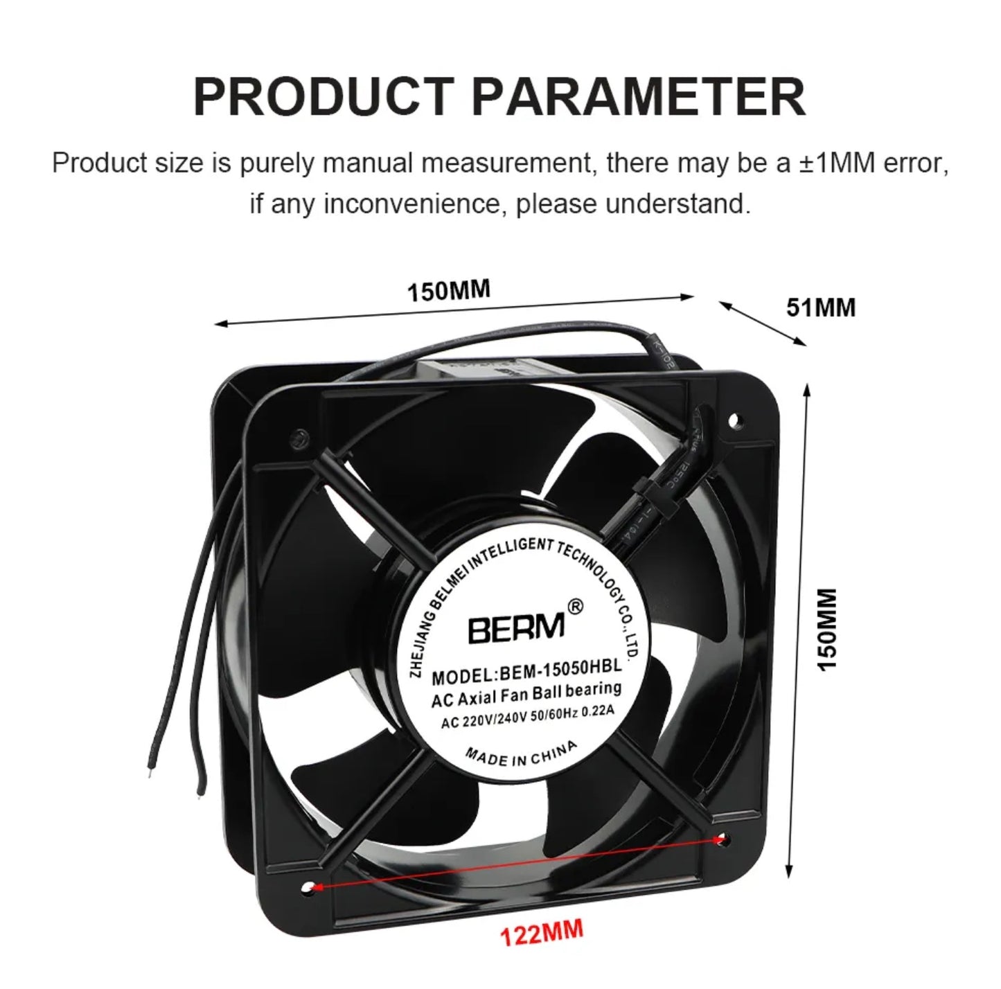 Ventilador axial pequeño de 220 V, extractor pequeño de 150 mm x 150 mm con rodamiento de bolas, ventilador industrial para gabinete.