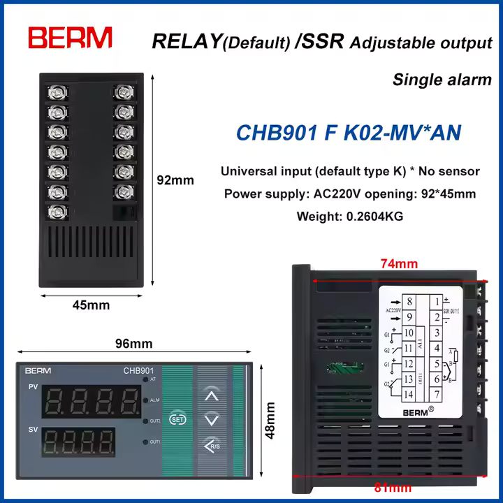 Controlador de Temperatura Digital Inteligente CHB901 96x48 SALIDA RELAY/SSR