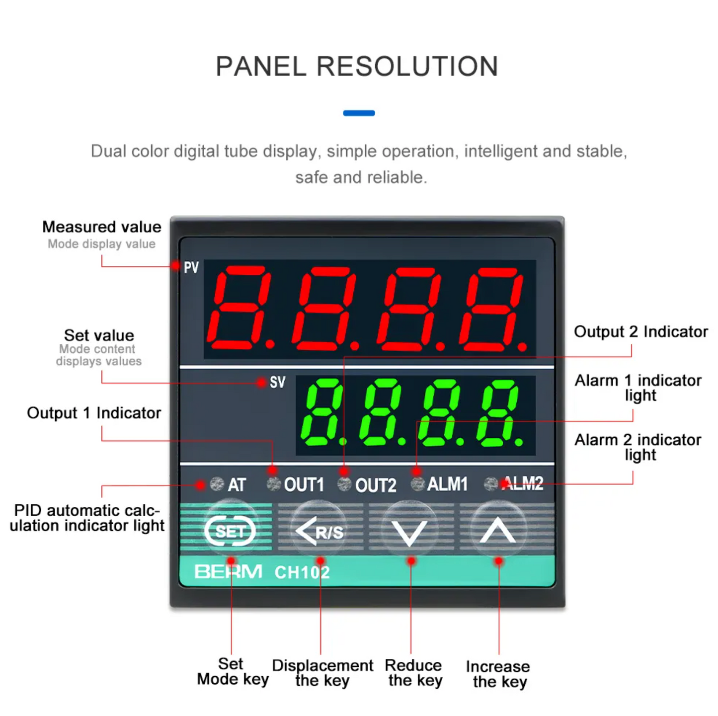 Controlador de temperatura BERM-CH102 48x48MM Controlador de indicador de temperatura digital para relé de salida mecánica o SSR