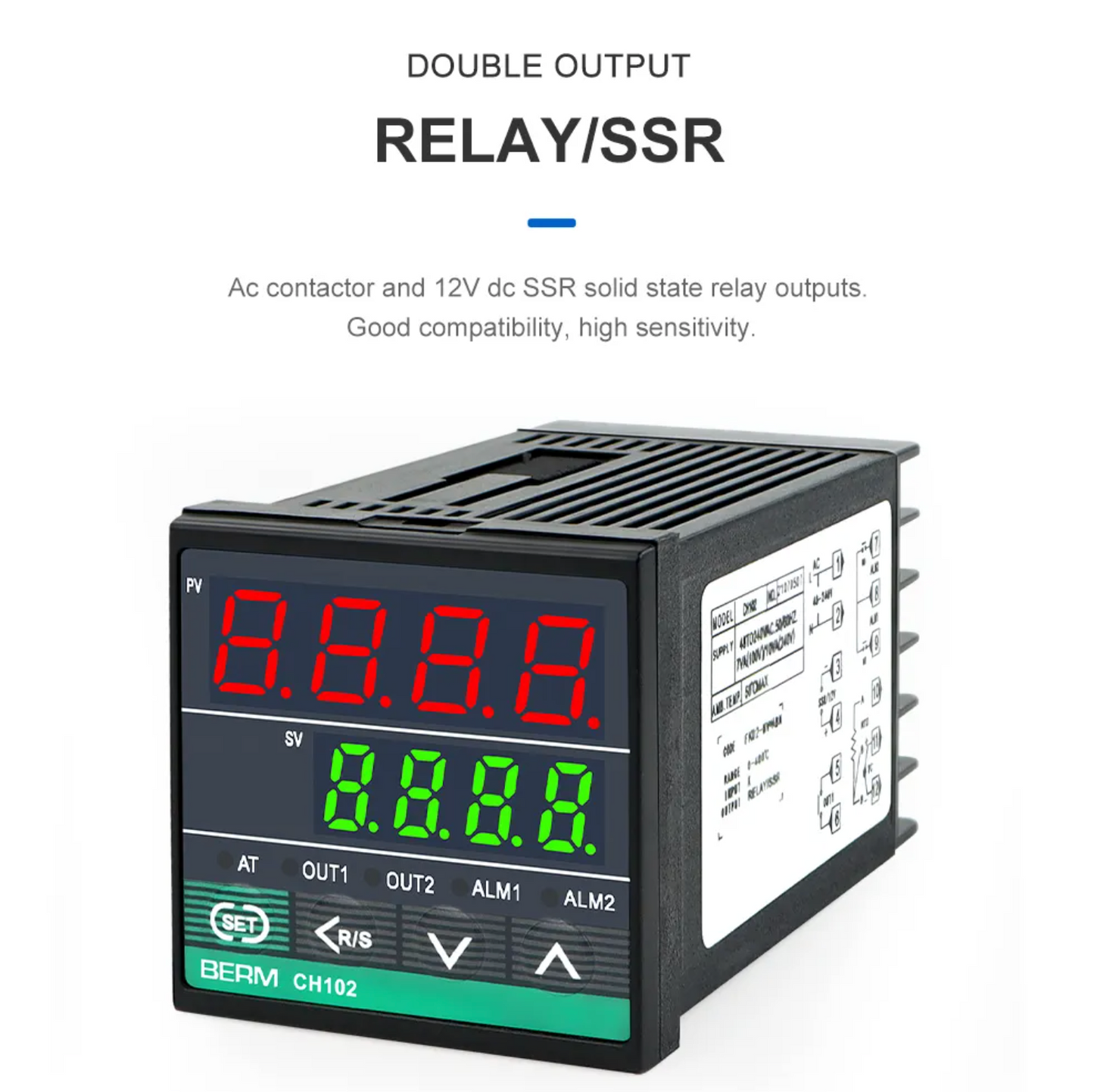 Controlador de temperatura BERM-CH102 48x48MM Controlador de indicador de temperatura digital para relé de salida mecánica o SSR