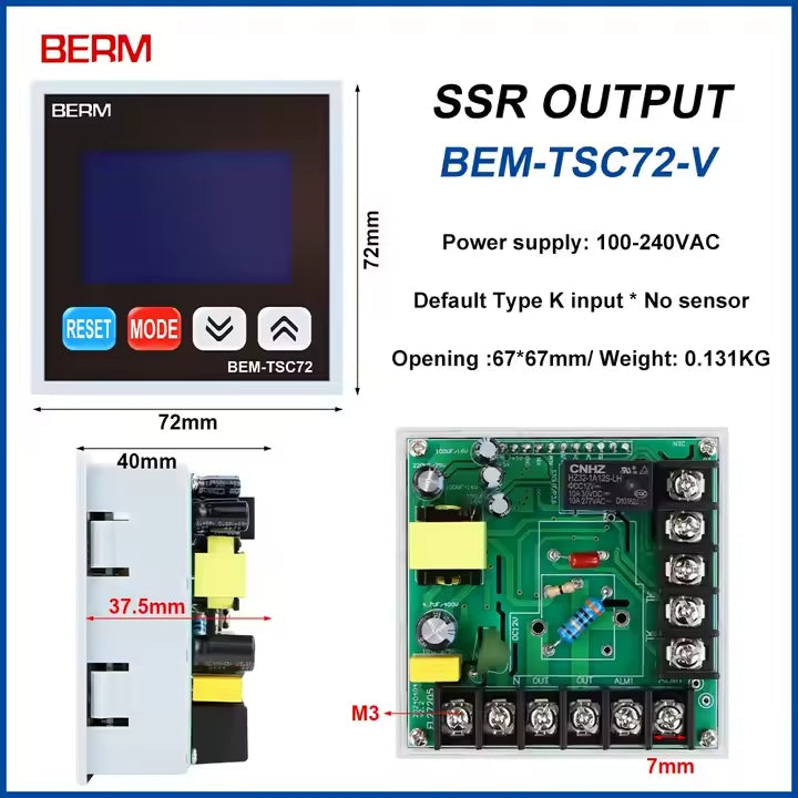Controlador de Temperatura LCD Multifunción BEM-TSC72 + Temporizador + Contador