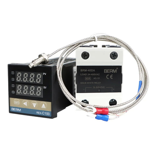 PID Temperature Controller Kit AC Voltage 100~240V Comes with SSR 40DA solid state relay, K type thermocouple sensor - Sumiempaques Corp.