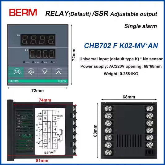 Controlador de Temperatura Digital Inteligente CHB702 72x72 SALIDA RELAY/SSR