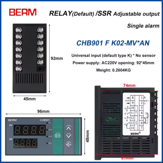 Controlador de Temperatura Digital Inteligente CHB901 96x48 SALIDA RELAY/SSR