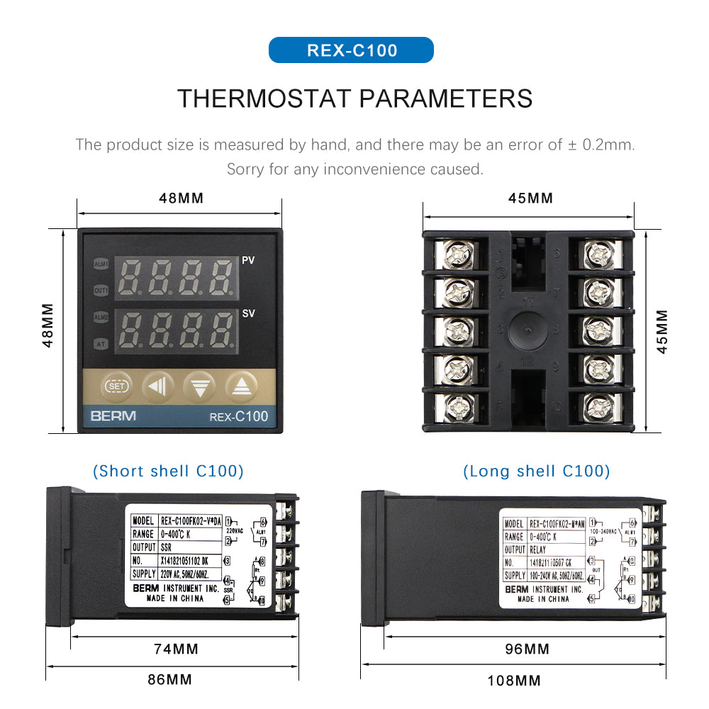 Termostato Industrial Digital REX-C100 Compacto SSR