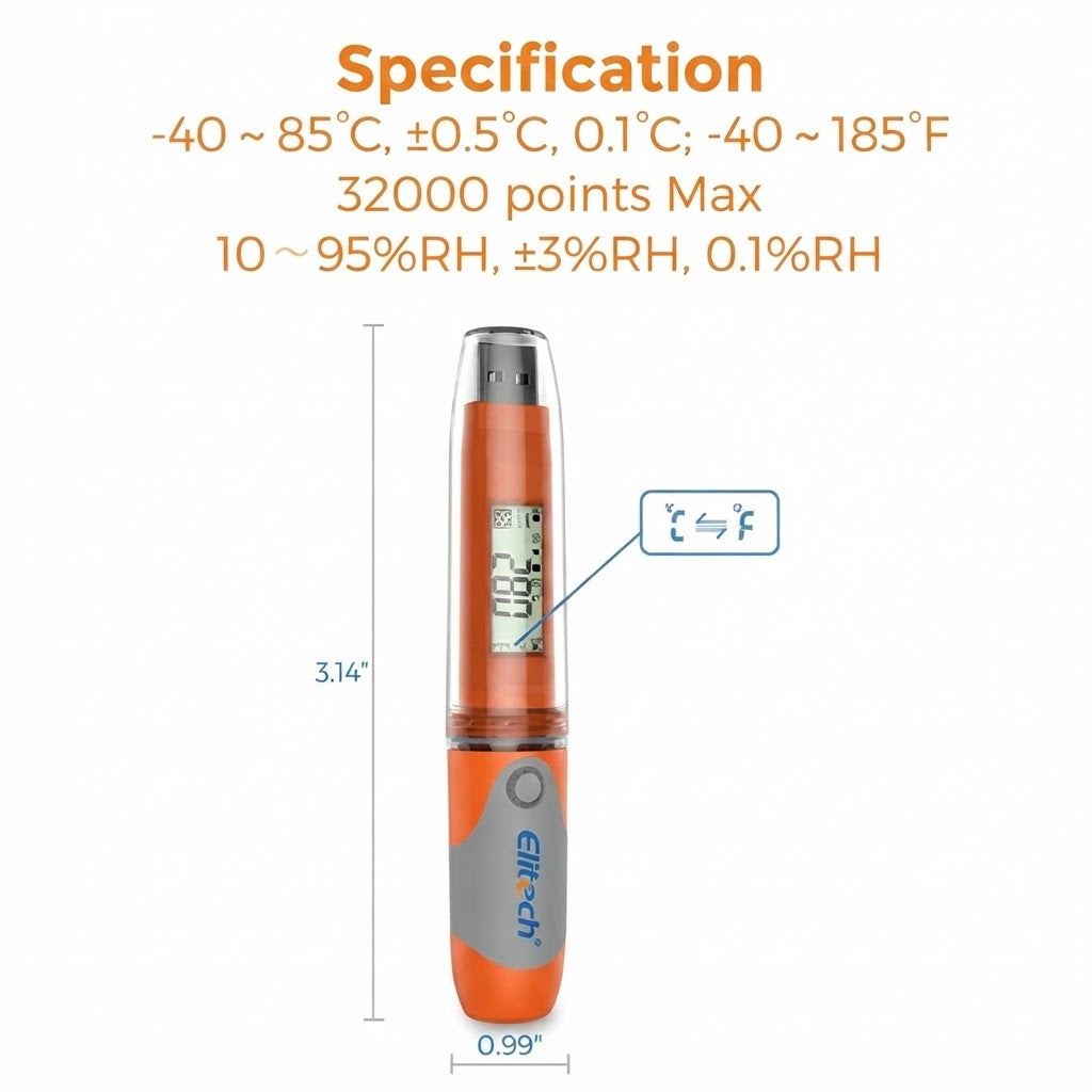 Termómetro e Higrómetro Digital Data Logger USB Tipo Lápiz - Elitech RC-51H
