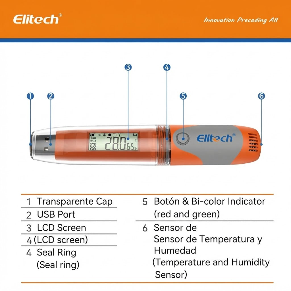 Termómetro e Higrómetro Digital Data Logger USB Tipo Lápiz - Elitech RC-51H